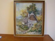 Przedwojenny Stanisławów  wiejski krajobraz  64x54cm.