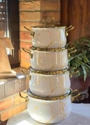 Garnki marmur białe kremowe lawenda 4 szt