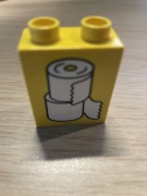 LEGO DUPLO klocek 1x2 żółty papier toaletowy nadruk łazienka