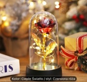 Czerwona róża, dioda led, lampa dekoracyjna 
