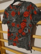 CROPP __ T-shirt _ szary w róże __ r. XS 