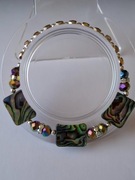 Unikatowa bransoletka z muszli abalone i fasetowanym obsydianem 