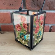 Lampion Dekoracyjny Rękodzieło Witraż Kwiatowy Prezent