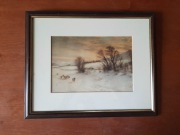 Obraz pejzaż zimowy w ramie Midwinter Sunset Joseph Farquharson vintage