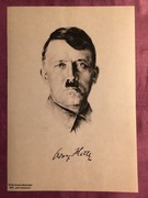 Hitler Portret NSDAP Propaganda Druk 1 Biało-szare Tło