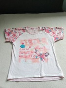 Biały pudrowy różowy t-shirt palmy motyl krótki rękawek rękaw bluzka