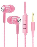 Słuchawki przewodowe douszne jack 3,5 mm 4pin z mikr. i przycisk. Różowe.
