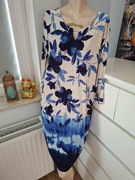 44 XXL Wallis beżowa niebieska sukienka w kwiaty print jesienna na jesień