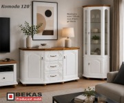 Stylowa Biała Komoda 120` z Dębowym Blatem BEKAS Producent Mebli 