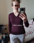 Wełniany bordowy sweterek Uniqlo S, 100% wełna