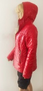 Kurtka czerwona błyszcząca zimowa puchówka damska pikowana 