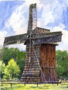 Obraz Akwarela - Wolsztyn, wiatrak, skansen