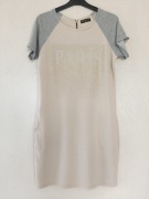 Letnia dzianinowa prosta sukienka, z nadrukiem, krótki rękaw, M