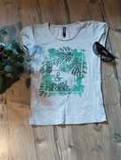 T-shirt jasnoszary z nadrukiem w liście monstery
