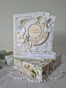 Zaproszenie Pierwsza Komunia Święta w pudełku dla Matki/Ojca Chrzestnego 