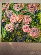 Kwadratowy obraz – Elegancja , Kwiaty, Róże, Akryl, płótno