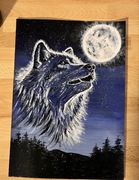 Obraz Wilk A4 – ręcznie malowany akryl na papierze akwarelowym.