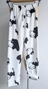 Spodnie hello kitty pluszowe ocieplane zimowe dresy od piżamy czarno biale