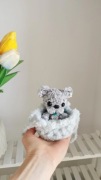 Piesek w koszyku na szydełku, Bulldog handmade