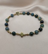 Bransoletka różaniec kamienie agat mszysty krzyżyk serduszko prezent pamiąt