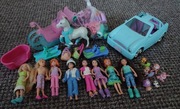 Zestaw lalek Polly Pocket (lalki, ubrania, koń, samochód, zwierzęta)