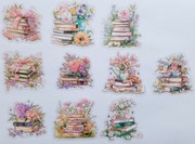 naklejki holograficzne 10 szt kwiaty książki różowe scrapbooking