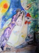 Wesele koło Wieży Eiffela – akwarela, ręcznie malowany obraz