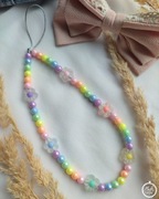 Zawieszka do telefonu, słodka kolorowa z kwiatkami, smycz, brelok, koraliki