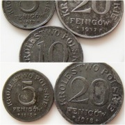 Królestwo Polskie zestaw 5+10+20 fenigów 1917r.i 5 + 20 fenigów 1918 r.