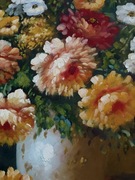 Obraz olejny w złotej ramie. Kwiaty.