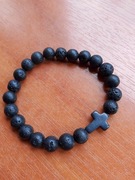 Bransoletka z krzyżykiem męska kamień wulkaniczny black