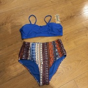 Strój kąpielowy dwuczęściowy, bikini na plażę, vintage, M, niebieski