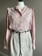 Elegancka koszula damska pudrowy róż szerokie rękawy lyocell jesień 