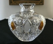 Wazon kryształowy miodowe wstawki kula prl Vintage retro szkło kryształowe 