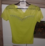 Limonkowa bluzeczka _ koronka cyrkonie _ Miss Kiss _r.S/M