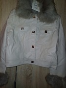 Piękna kurtka skórzana beżowa z futerkiem