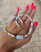 Naszyjnik Choker Kamienie Naturalne Perły Naturalne Amazonit Agat Kryształ