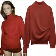 ZARA kaszmirowy sweter, golf, 100% kaszmir, czerwony, oversize M - L