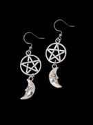 Alternatywna biżuteria handmade, kolczyki z księżycami i pentagramem