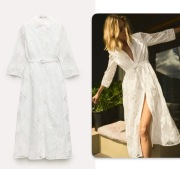 ZARA sukienka koszulowa z haftem zw collection, kolor ecru, r. XL