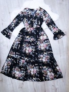 sukienka, maxi, rozm. M/L, kwiaty, kolorowa, rozkloszowana, falbana