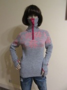 ULVANG sweter szary w różowy norweski wzór wycięcia na kciuk 100% wełna_ S