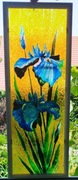 Witraż, "Irysy", malowany na szkle.Nowy
