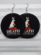 Kolczyki Zabójczy królik decoupage koła 5cm grafika Monty Python Handmade