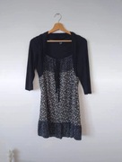 Czarna sukienka w kwiaty kropki vintage gothic wiskoza M&S Collection M