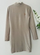 Sukienka brokatowa złote logo elastyczna naWigilę wesele Odolls 38/40 M/L