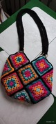 Torebka damska szydełkowa wielokolorowa z kwadratów 