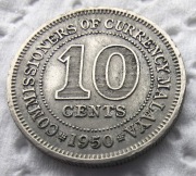 MALEZJA brytyjska 10 Cents 1950 ŁADNA