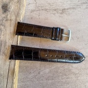 Pasek do zegarka 20mm skórzany gruby czarny srebrna klamra