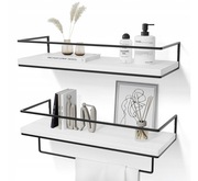 Zestaw 2 Półek Wisząca Półka Ścienna z Uchwytem na Ręczniki